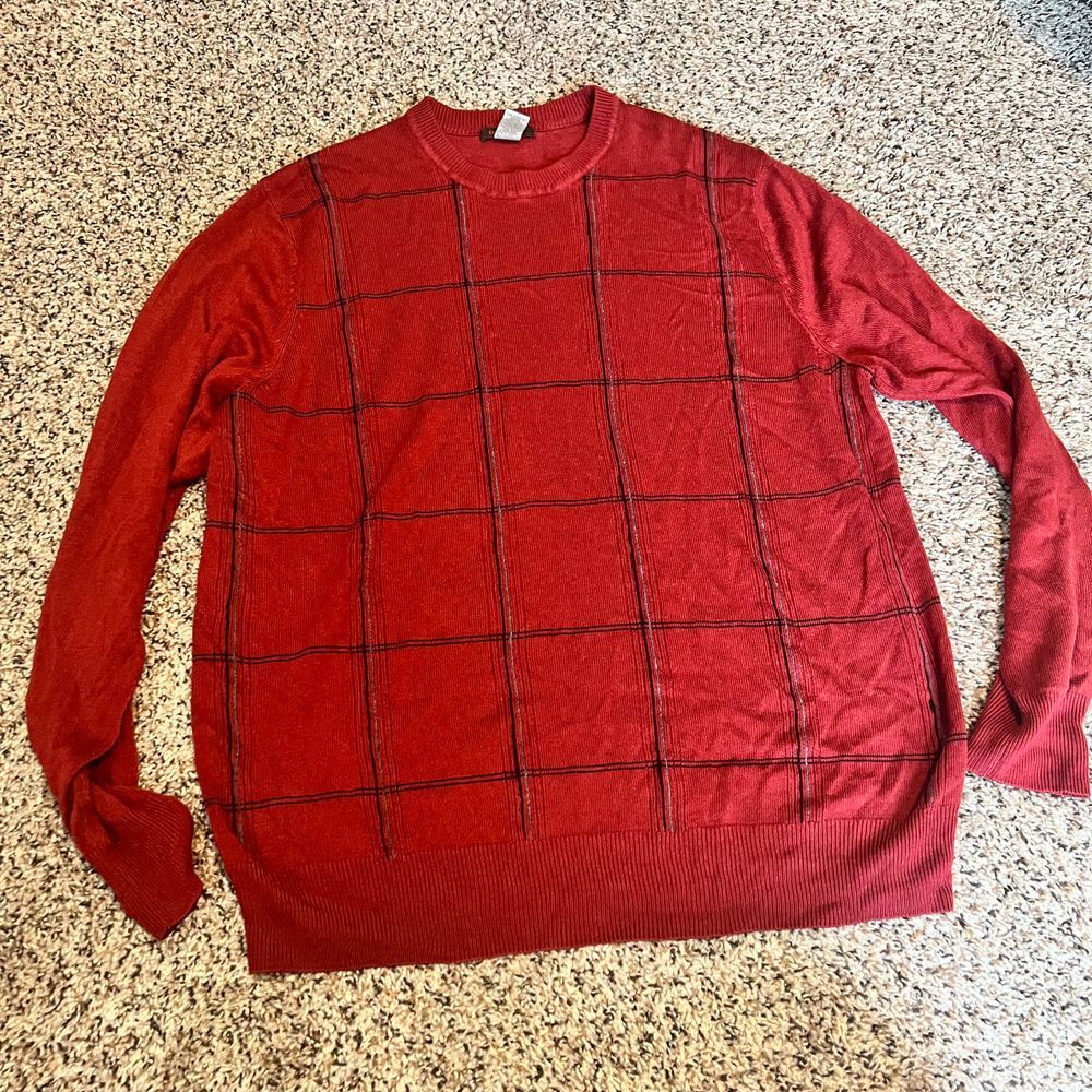 Dockers Red Windowpane Crewneck Sweater Classic Knit Pullover XL